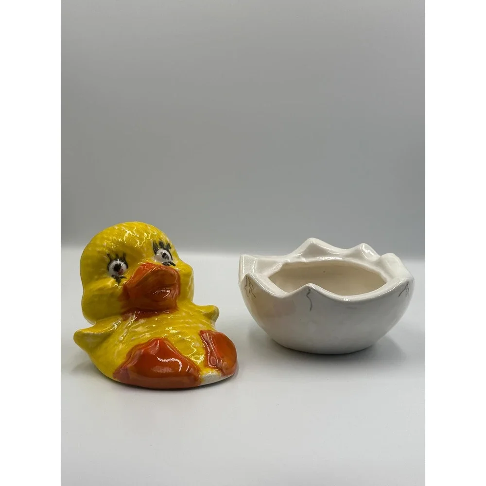 Vintage Kitsch Duck in Egg Planter Ceramic‎ Chick Figurine Trinket Dish Decor
